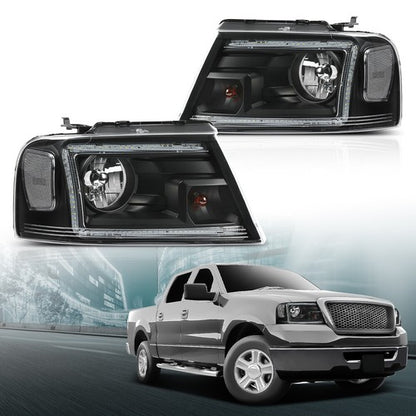 Solid Spare Fit For 2004-2008 Ford F150 Lincoln Mark LT LED DRL Headlights Assembly Black