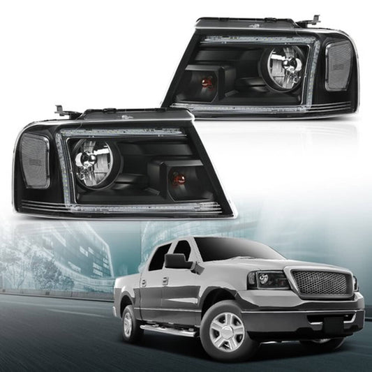 Solid Spare Fit For 2004-2008 Ford F150 Lincoln Mark LT LED DRL Headlights Assembly Black