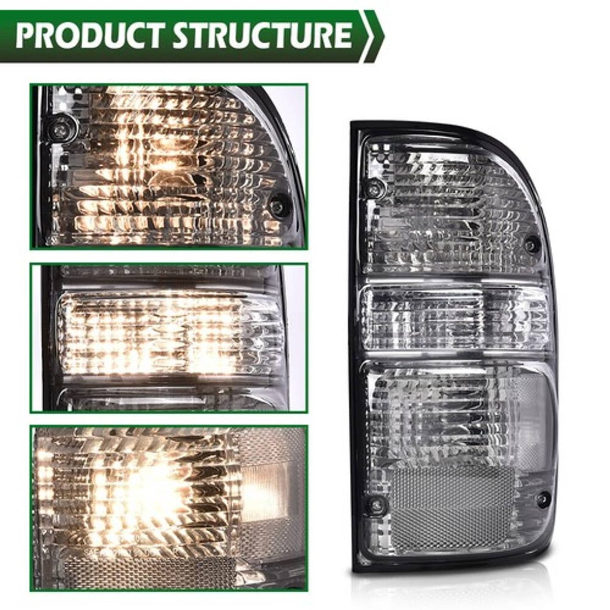 Solid Spare Fit For 01-04 Toyota Tacoma Smoke Tail Lights Brake Lamps Assembly w/ Bulbs