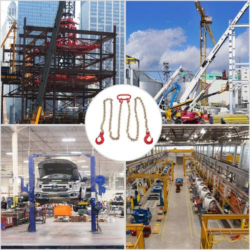 2PCS 5/16"x6' G80 Chain Lifting Sling 2 Legs 3T/6600lbs Capacity w/ Grab Hooks