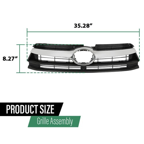 Solid Spare Fit For 14-16 Toyota Highlander Front Bumper Upper Grille Black Chrome TO1200371