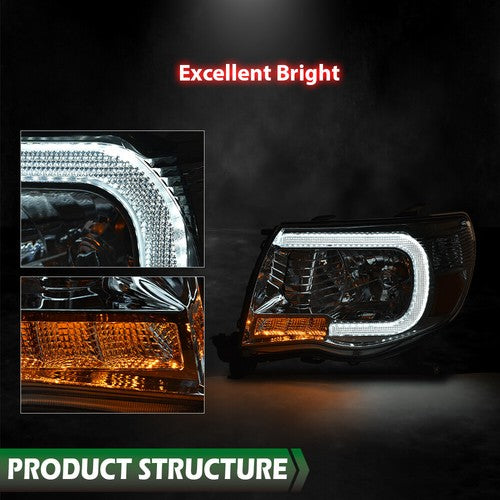 Solid Spare New Fit For Toyota Tacoma 2005-2011 LED DRL Tube Chrome Headlights Headlamps
