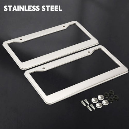 Solid Spare 2PCS Chrome Stainless Steel Metal License Plate Frame Tag Cover With Screw Caps