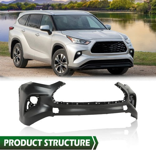 Solid Spare Front Bumper Cover Black Fit For 2020-2022 Toyota Highlander L LE XLE