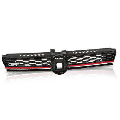 Solid Spare Front Hood Mesh Grille w/ Red Trim Fit For 2017-2019 VW Golf MK7 7.5 GTI Style