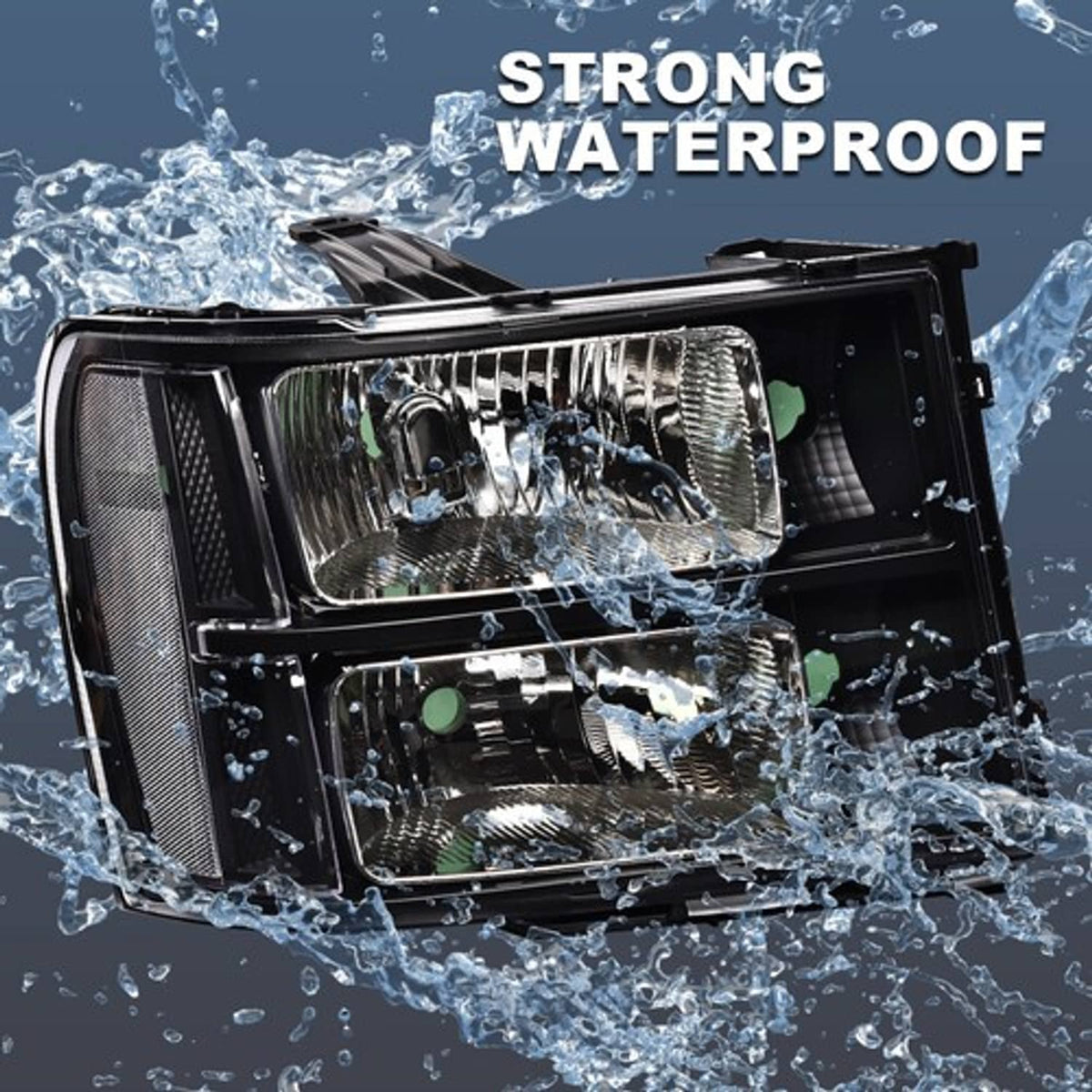Solid Spare Fit For 2007-2014 GMC Sierra 1500 2500 3500 Black/Clear Headlight Head Lamps