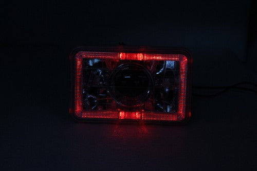 4PCS 4X6" Red LED Halo Headlight Projector Headlamp Sealed Beam H4 Diamond Cut