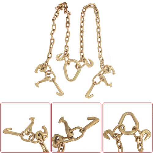 Solid Spare Chain V Bridle w/ RJT Hook Tow Truck Winch Cable Pull Wrecker Recovery Grab New