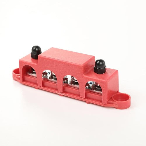 Solid Spare 250A 12V 4 Post Busbar Bus Bar Power Distribution Block With Cover 5/16" Red