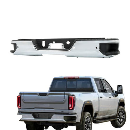 Solid Spare For Silverado/Sierra 1500 2019-2023 Steel Chrome Rear Bumper With Sensor Holes