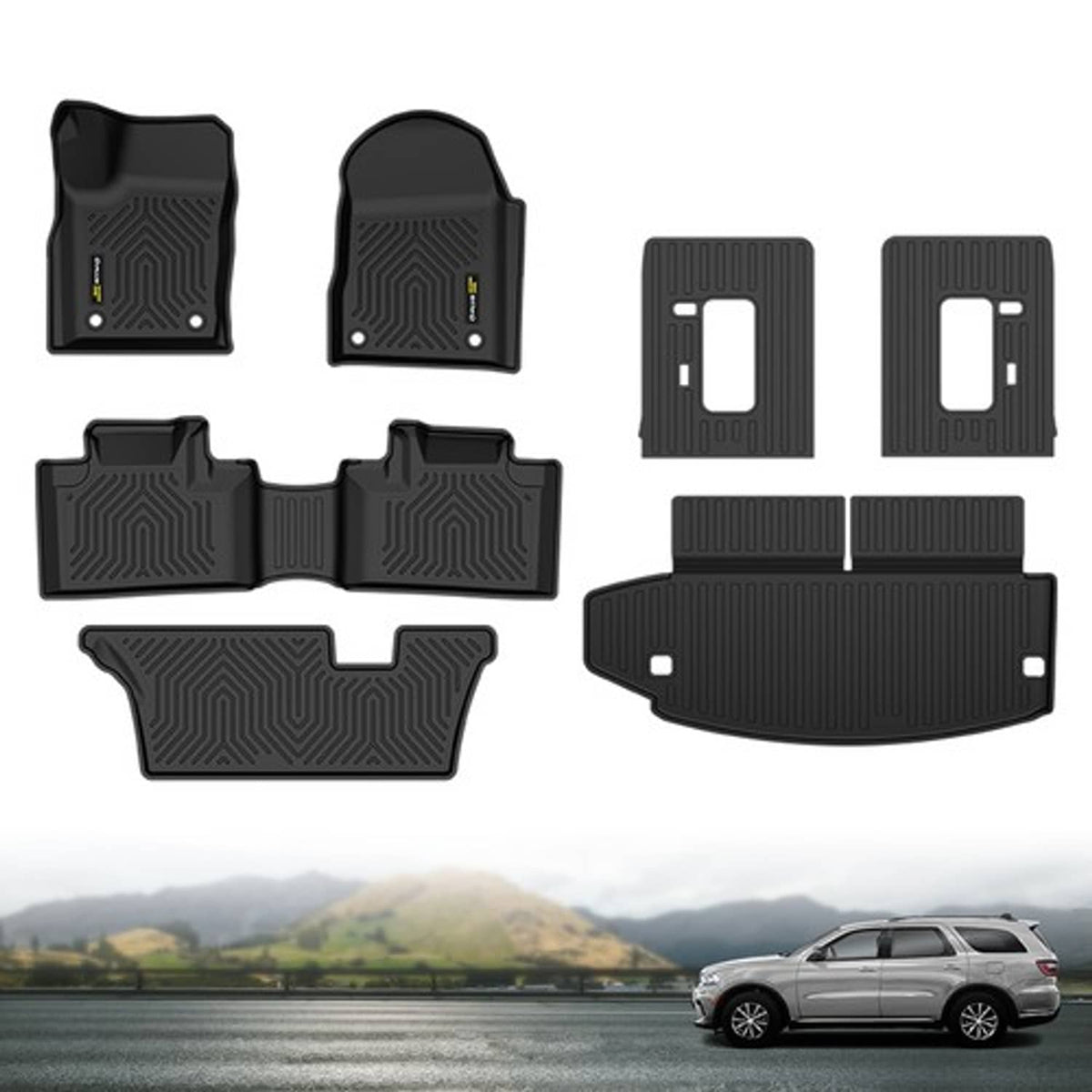 Solid Spare Fit For 16-25 Dodge Durango 7 Seats TPE Floor Mats+Cargo & 3rd Row Backrest Mat