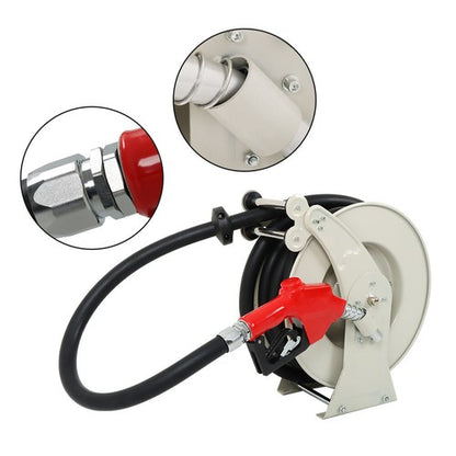 Solid Spare 1" x 33' Retractable Swivel Rewind W/Auto Fueling Gun Diesel Hose Reel For Truck