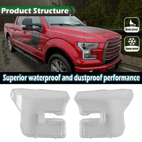 Solid Spare Fit For 15-17 Ford F-150 F150 Left+Right Headlight Replacement Lens Clear