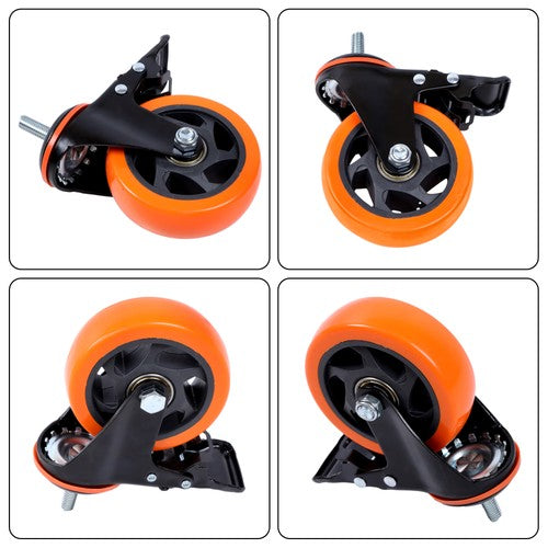 Solid Spare 4Pcs 4" Threaded Stem Caster Wheels with Brake (Stem Diameter 3/8", Length 1")