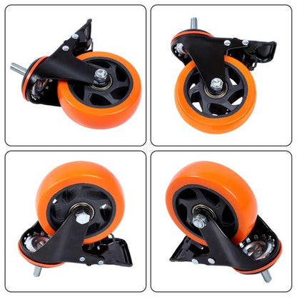 Solid Spare 4Pcs 4" Threaded Stem Caster Wheels with Brake (Stem Diameter 3/8", Length 1")