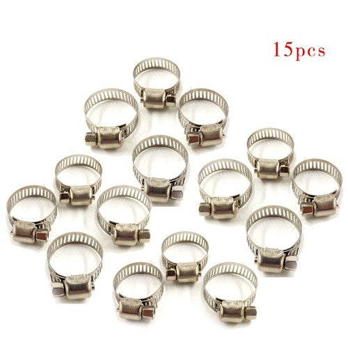 Solid Spare 3/4"-1" 15pcs Adjustable Stainless Steel Drive Hose Clamps Fuel Line Worm Clip