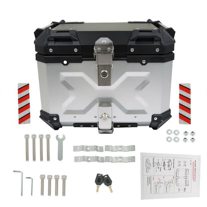 Solid Spare Motorcycle Aluminum Trunk Rear Top Case Luggage Tour Tail Tool Box Lock 45L USA