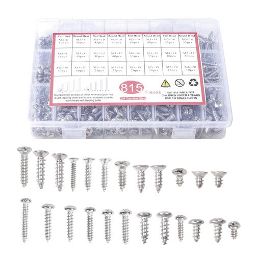 Solid Spare M3 M4 M5 size 815 pieces Stainless Steel Bolts and Nuts Combination Kits