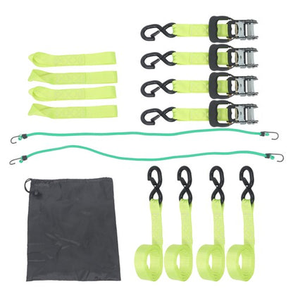 Solid Spare 4-Pack 1.6"x8' Green Ratchet Straps Kit 5,208lb Break Strength w/ Safety S Hooks