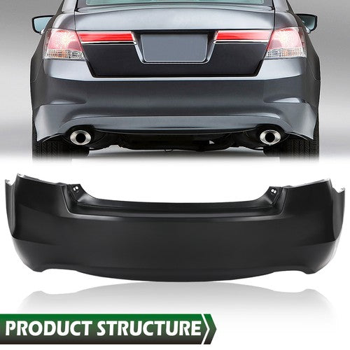 Solid Spare Rear Bumper Cover Black Fit For 2008 2009 2010 2011 2012 Honda Accord V6 Sedan