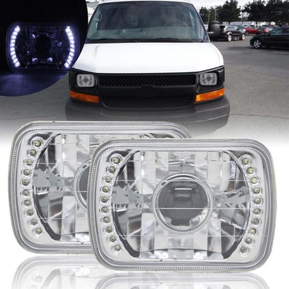 7x6 5X7 LED Halo Projector Headlight For Chevy Express Cargo Van 1500 2500 3500