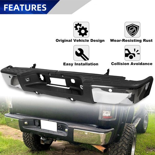 Solid Spare New Chrome Rear Bumper For 2007-2013 Chevy Silverado GMC Sierra 1500 Sensor Hole