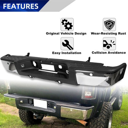 Solid Spare New Chrome Rear Bumper For 2007-2013 Chevy Silverado GMC Sierra 1500 Sensor Hole