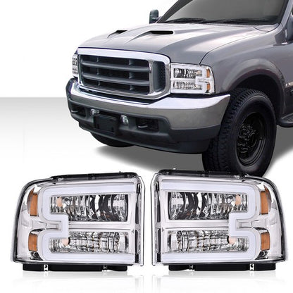 Solid Spare Fit For 05-07 Ford F250 F350 Super Duty Conversion LED DRL Headlights Chrome