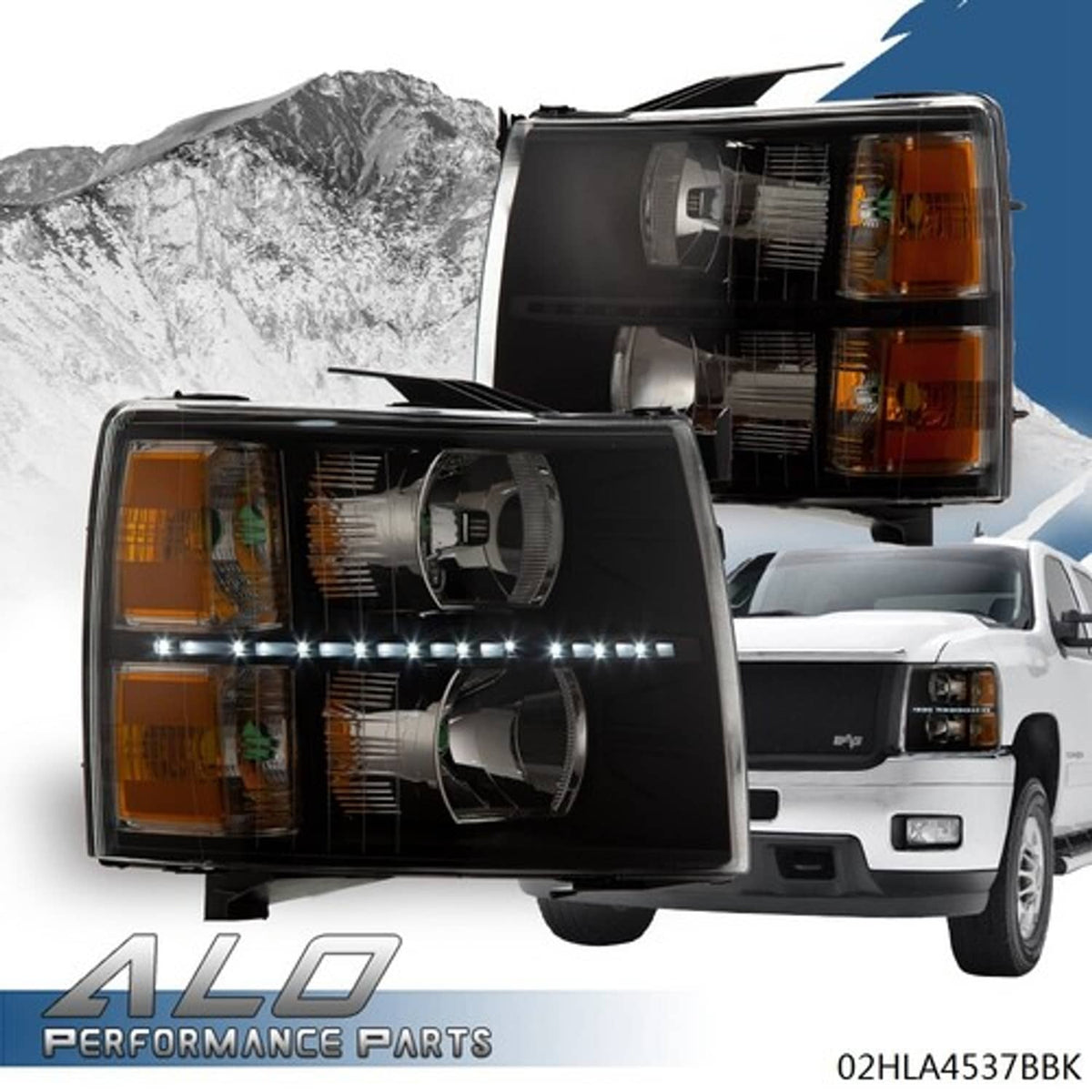 Solid Spare Fit For 07-14 Chevy Silverado Amber Corner Black Housing LED DRL Headlights