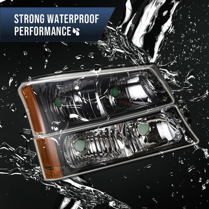 Solid Spare Fit For 2003-2006 Chevy Silverado Clear/Black Amber Signal Headlights Headlamps