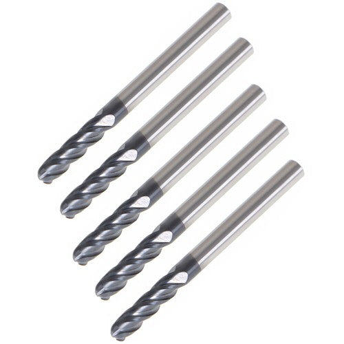Solid Spare 5 PCS End Mill 1/8" 4 Flute 1-1/2" Overall Length Ball Nose Carbide