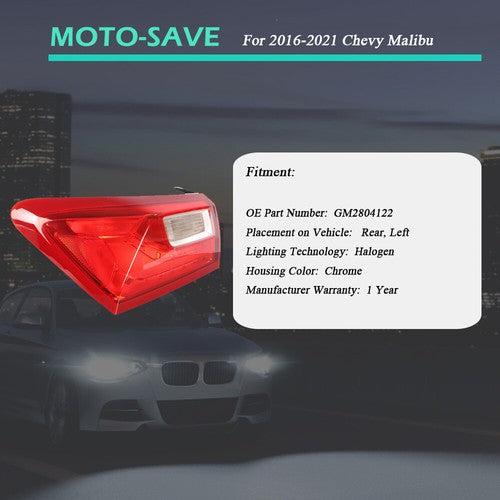 Solid Spare Outer Tail Light Lamp GM2804122 Driver Left Side Fit For 2016-2021 Chevy Malibu