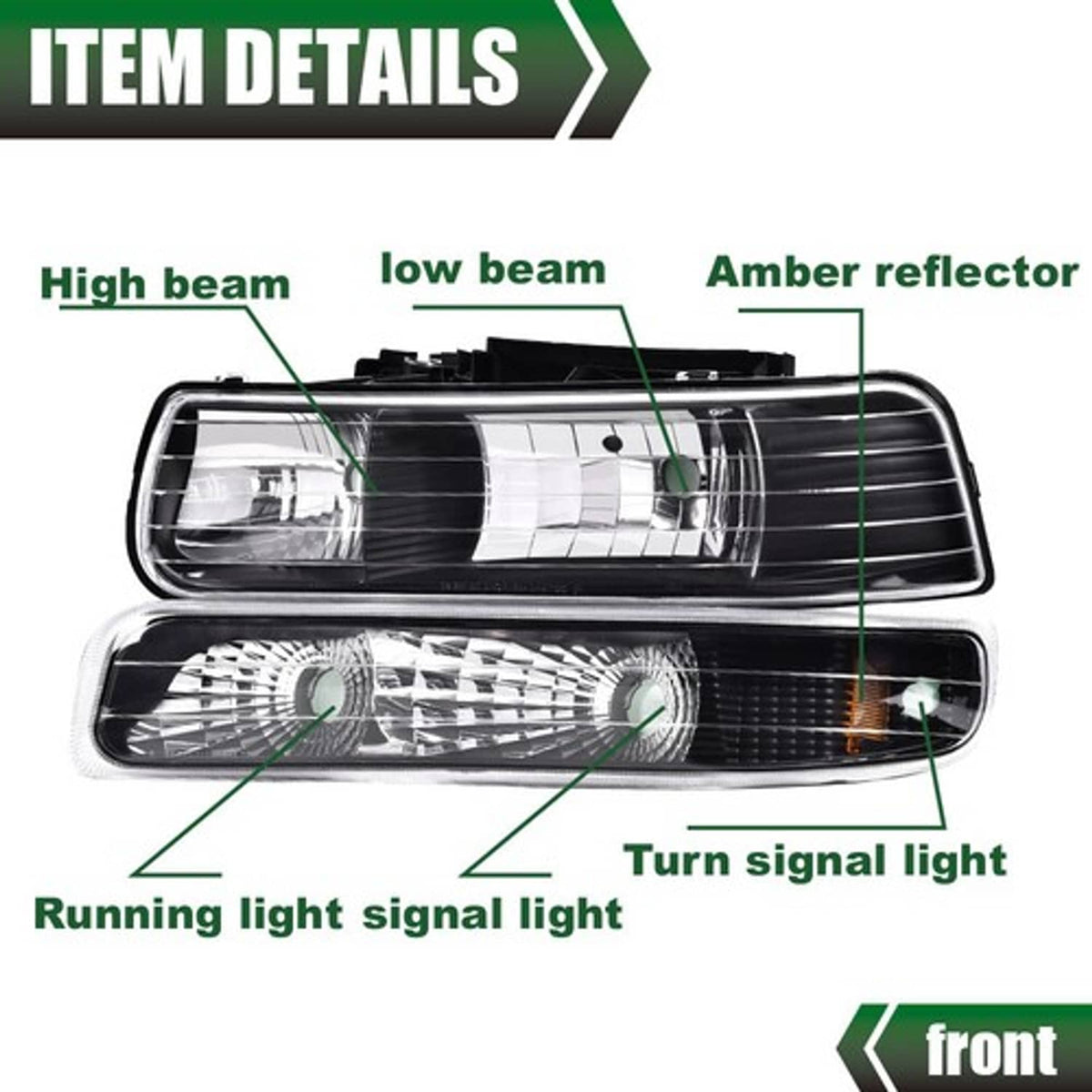Solid Spare Fit For 1999-2002 Chevy Silverado/2000-2006 Suburban Black/Chrome Headlight Lamp