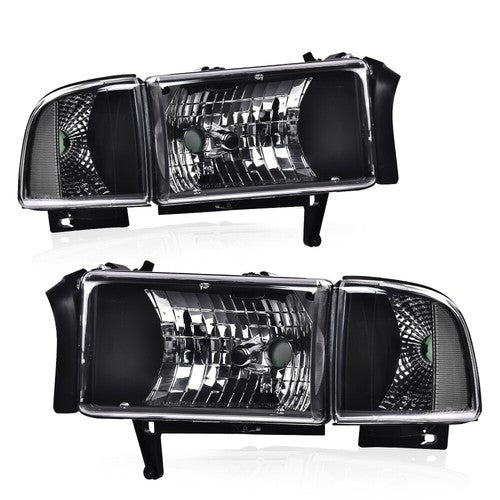 Solid Spare Clear Corner Black Headlights Assembly Fit For 94-02 Dodge Ram 1500 2500 3500