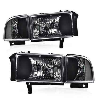 Solid Spare Clear Corner Black Headlights Assembly Fit For 94-02 Dodge Ram 1500 2500 3500