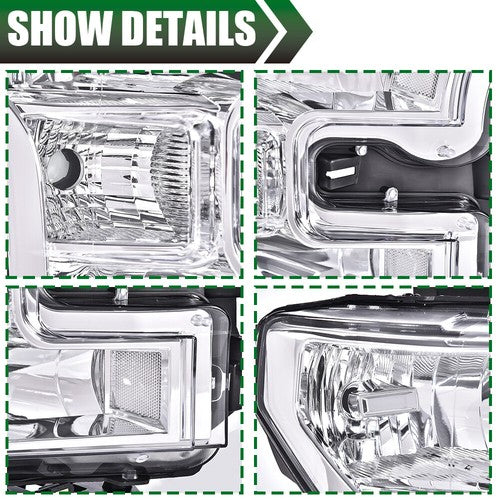 Solid Spare Fit For 15-17 Ford F-150 Chrome Housing Clear Corner Headlights Headlamps LH RH