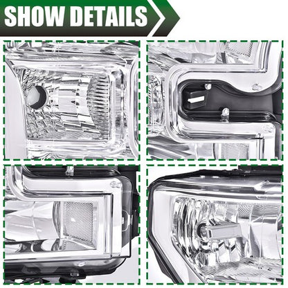 Solid Spare Fit For 15-17 Ford F-150 Chrome Housing Clear Corner Headlights Headlamps LH RH