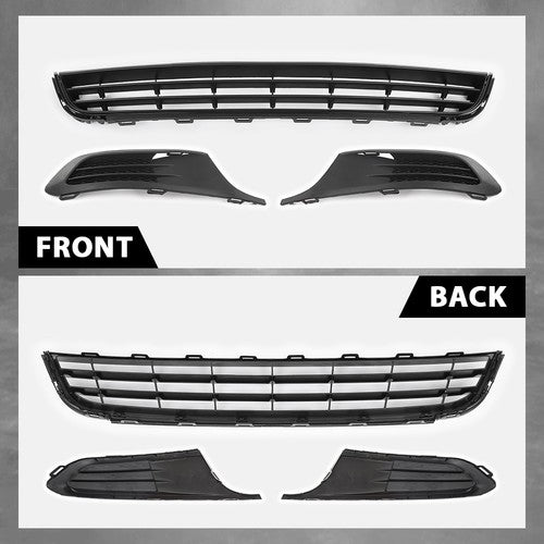 Solid Spare Fit For 11-14 Volkswagen Jetta Front Lower Bumper Grille + Fog Light Covers