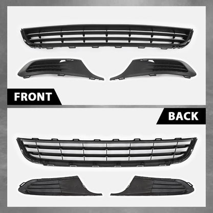 Solid Spare Fit For 11-14 Volkswagen Jetta Front Lower Bumper Grille + Fog Light Covers