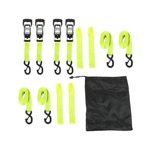 Solid Spare 4-Pack 1.6"x15' Green Ratchet Straps Kit 5,208lb Break Strength w/Safety S Hooks