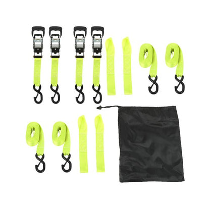 Solid Spare 4-Pack 1.6"x15' Green Ratchet Straps Kit 5,208lb Break Strength w/Safety S Hooks