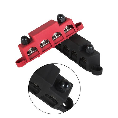 Solid Spare NEW 4 Post Busbar Bus Bar Power Distribution 12V 250A 3/8" Red and Black Pair
