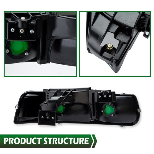 Solid Spare Pair Clear Lens Black Housing Headlights Fit For 99-02 Silverado/00-06 Suburban