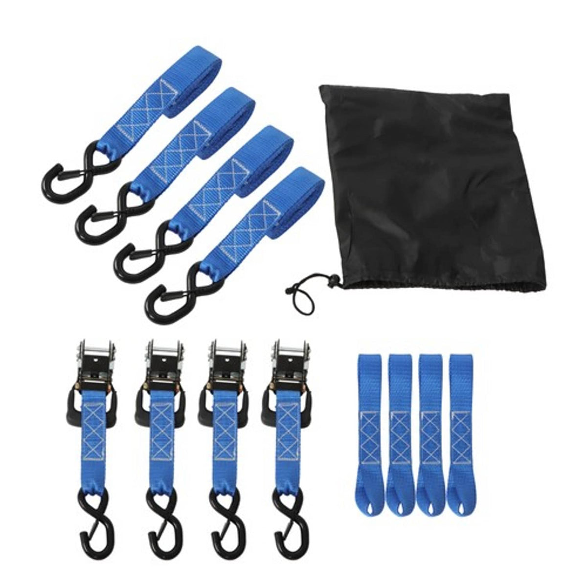 Solid Spare Ratchet Strap*4 Steel+Polyester Blue Fracture Strength 5208lbs 1.6in*8ft S Hooks