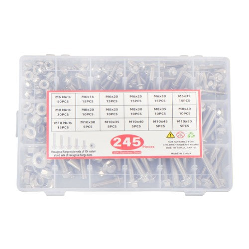 Solid Spare 245 Pcs Heavy Duty Flanged Bolts And Nuts Kit M6 M8 M10 Stainless Steel