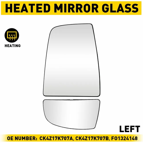 Upper+Lower Mirror Glass Left Driver Side For 2015-21 Ford Transit 150 250 350