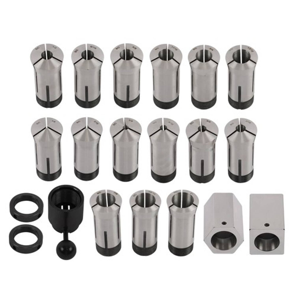 Solid Spare Precision 15 Piece 5C 1/8 - 1" Fractional Collet Set and 5 Pcs Collet Block Set