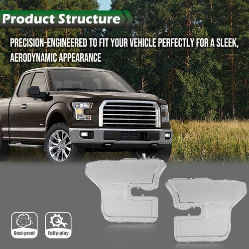 Solid Spare Fit For 15-17 Ford F-150 F150 Left+Right Headlight Replacement Lens Clear