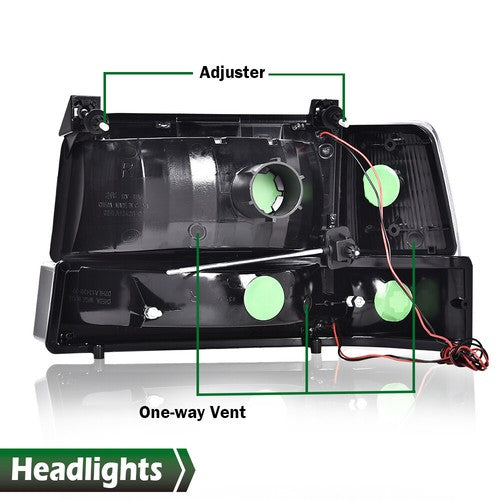 Solid Spare Clear Chrome LED DRL Headlights Bumper Lamps Fit For 92-96 Ford F-150 Bronco