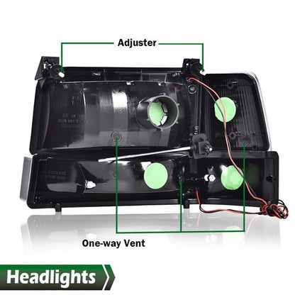 Solid Spare Clear Chrome LED DRL Headlights Bumper Lamps Fit For 92-96 Ford F-150 Bronco